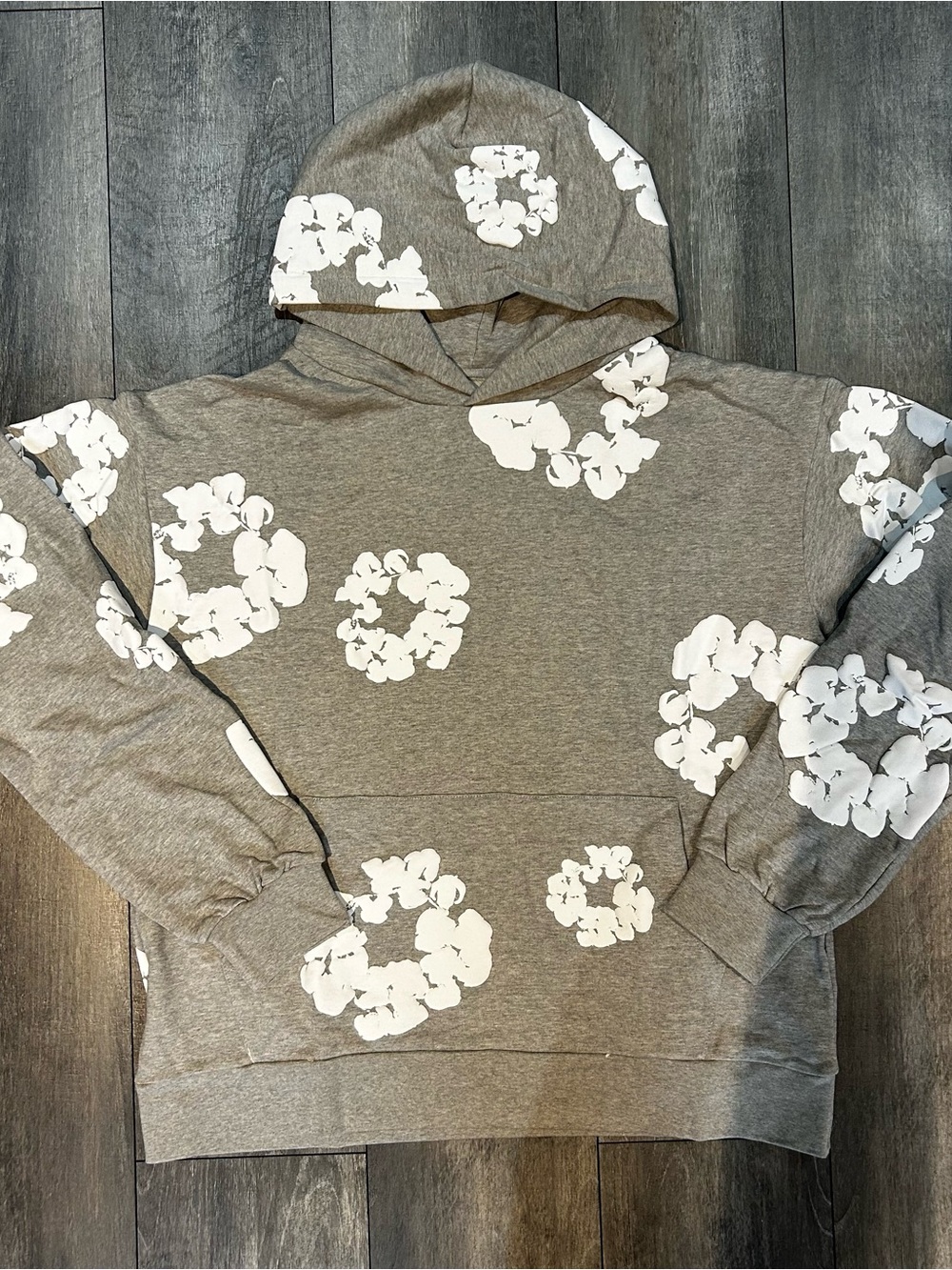 Men's Gray Floral Print Hooded Sweatshirt